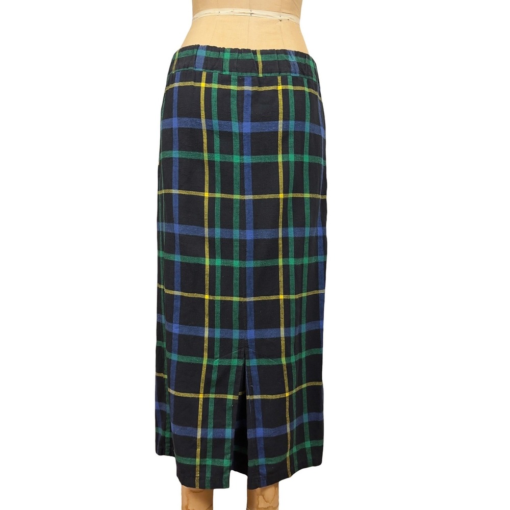 90s Navy Plaid Flannel Maxi Skirt Tartan Pockets Dark Academia Preppy Size S - Picture 5 of 10